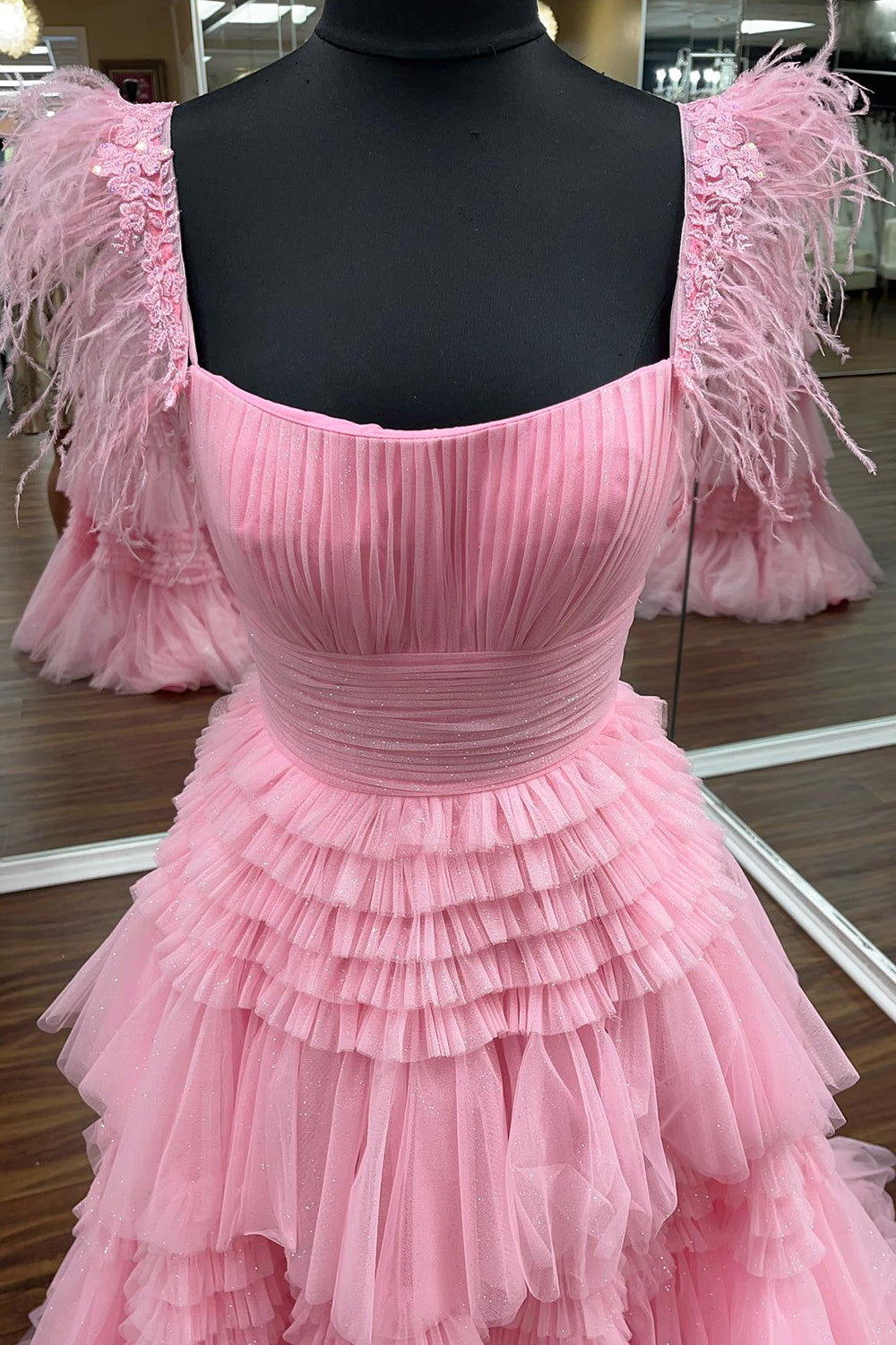 Lilah | Glitter Tulle A-Line Prom Dress with Spaghetti Straps and Side Slit