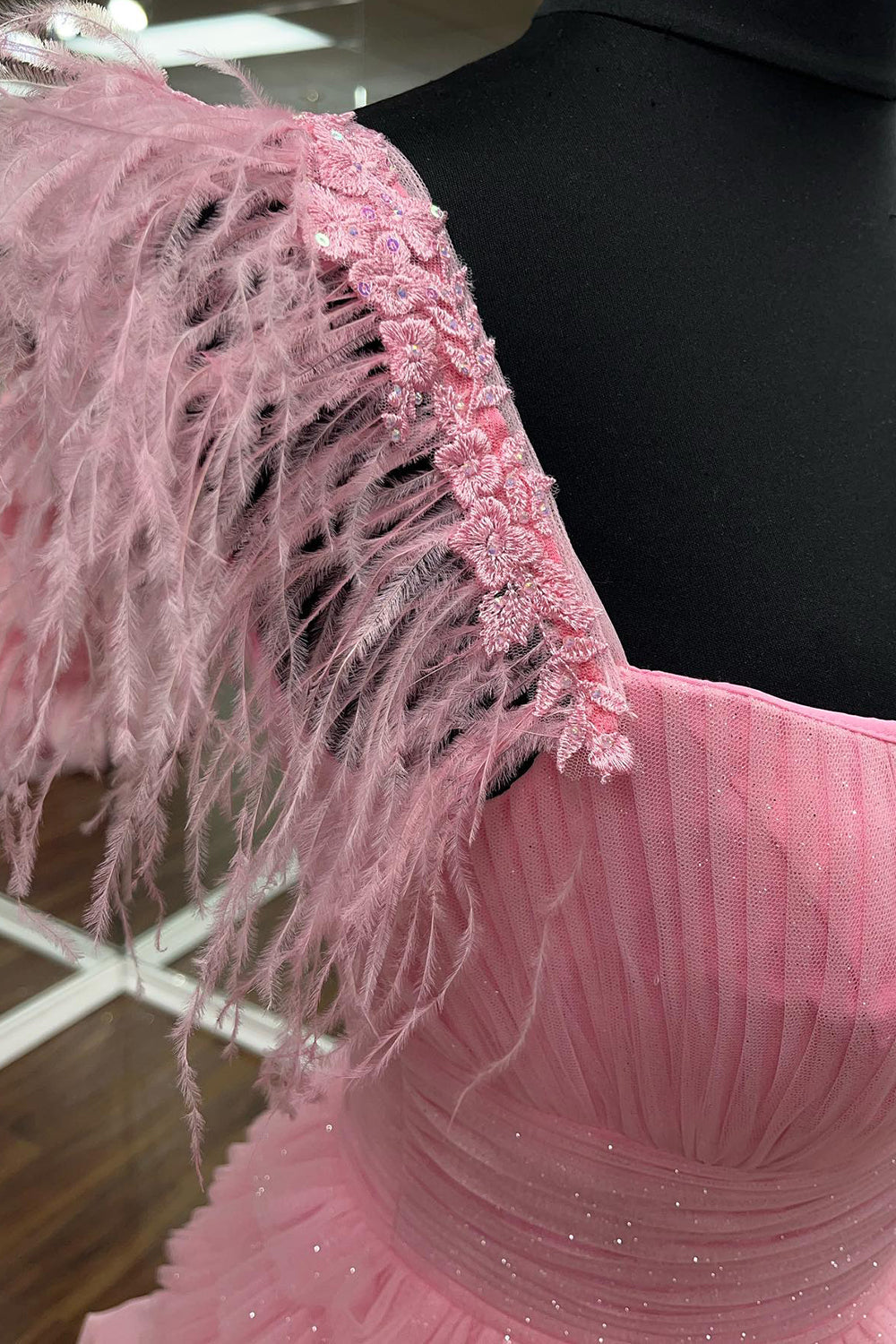 Lilah | Glitter Tulle A-Line Prom Dress with Spaghetti Straps and Side Slit