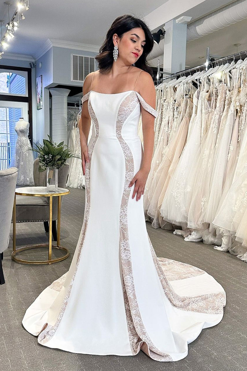 Elegant Mermaid Off-the-Shoulder Satin Wedding Dress with Appliqués