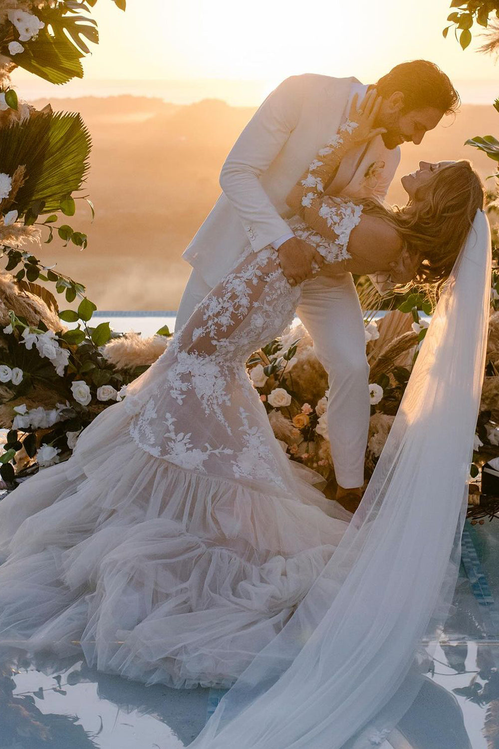 Luxurious Off-the-Shoulder Mermaid Wedding Dress with Lace