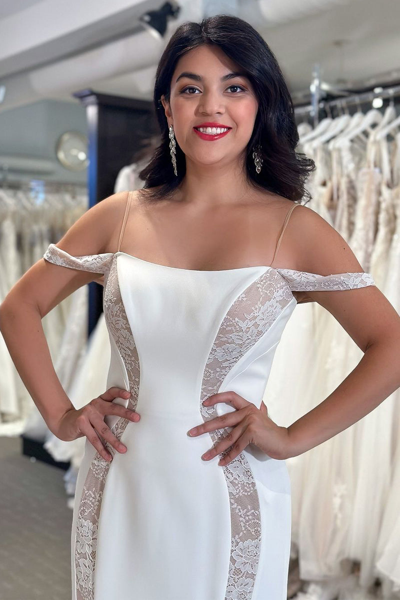 Elegant Mermaid Off-the-Shoulder Satin Wedding Dress with Appliqués