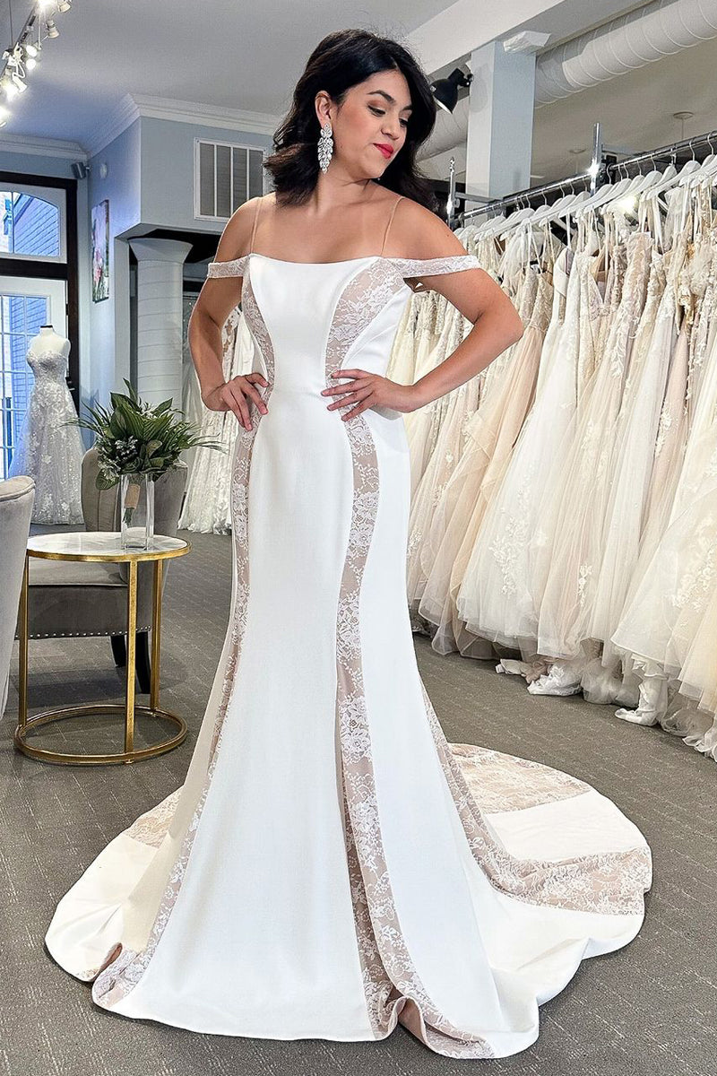 Elegant Mermaid Off-the-Shoulder Satin Wedding Dress with Appliqués