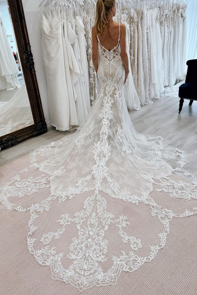 Gorgeous Mermaid V Neck Wedding Dress with Appliques LD062598