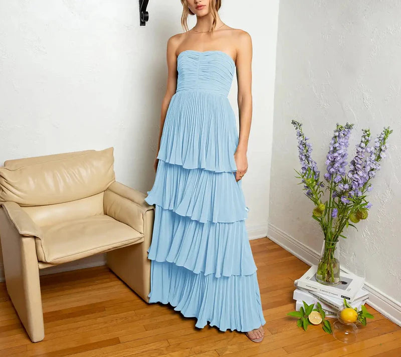 Stunning Strapless Emerald Green Prom Dress with Ruffled Multi-Layer Design ld101016