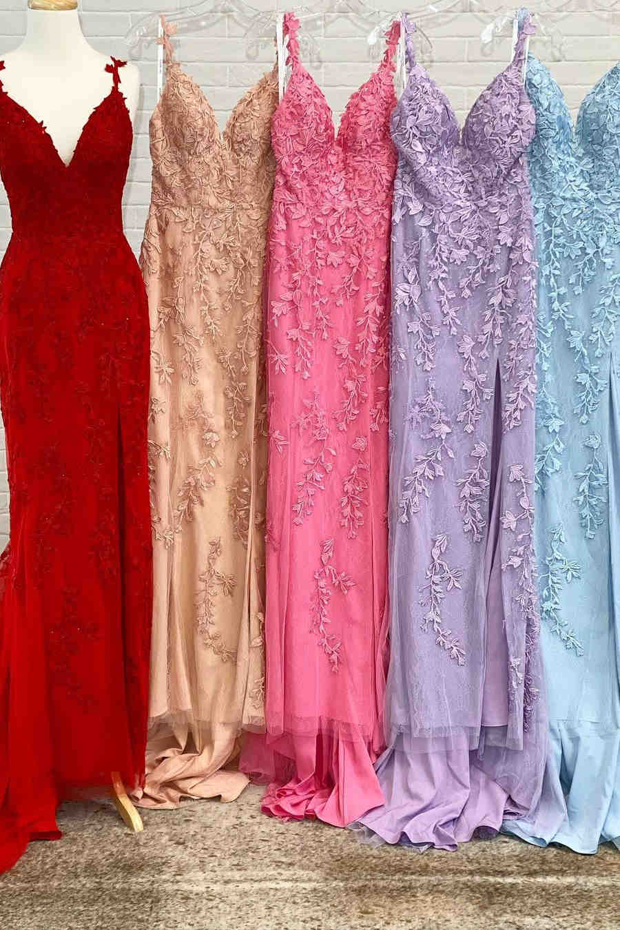 Kalista | Elegant V-Neck Light Yellow Long Prom Dress with Lace Appliqué Detail