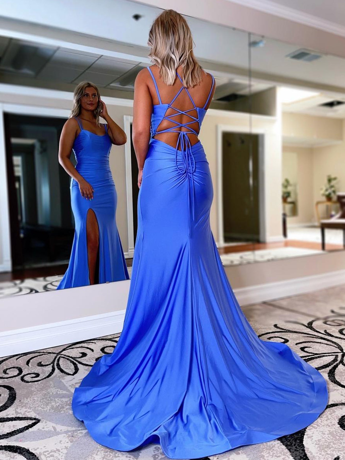 Sapphire | Mermaid Jersey Prom Dress with Spaghetti Straps