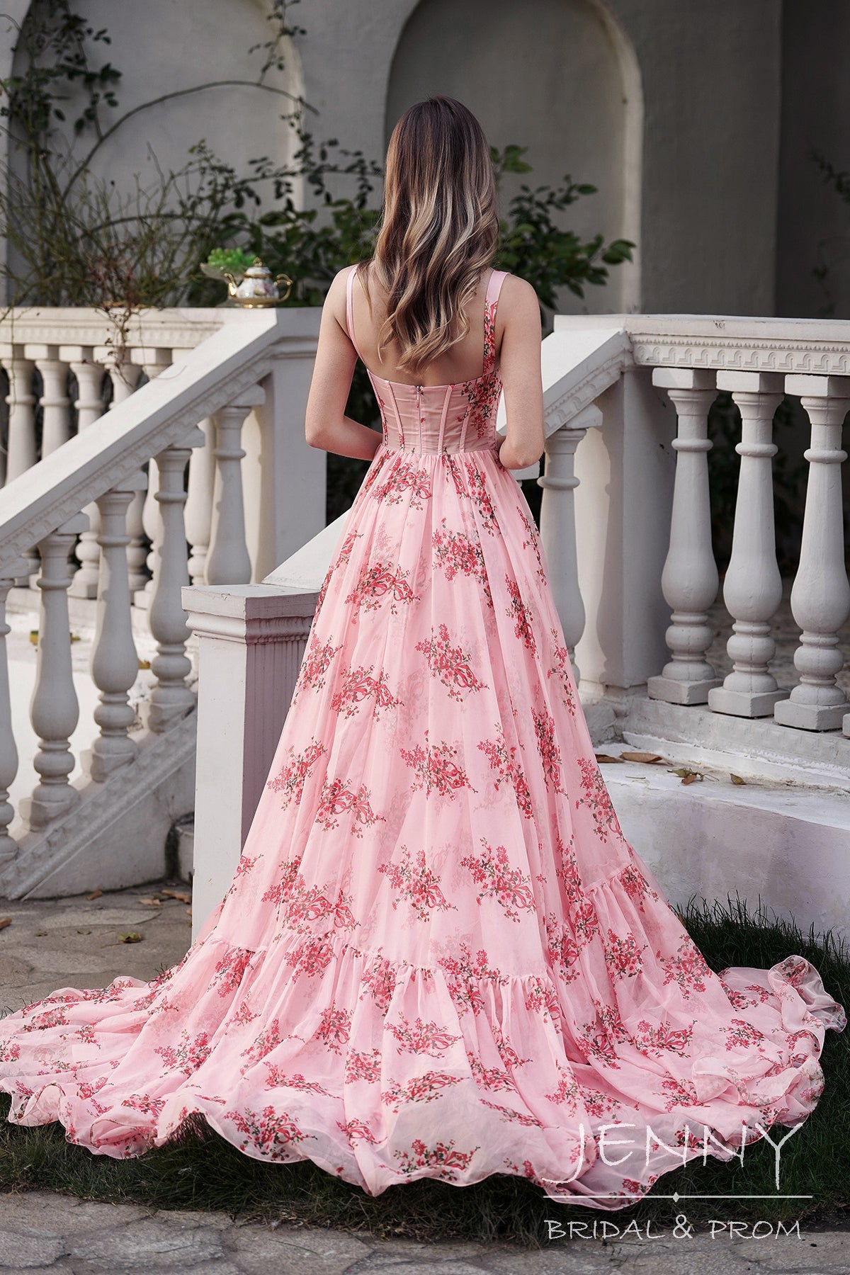 Romantic Blush Powder A-Line Chiffon Illusion Prom Dress with Appliques