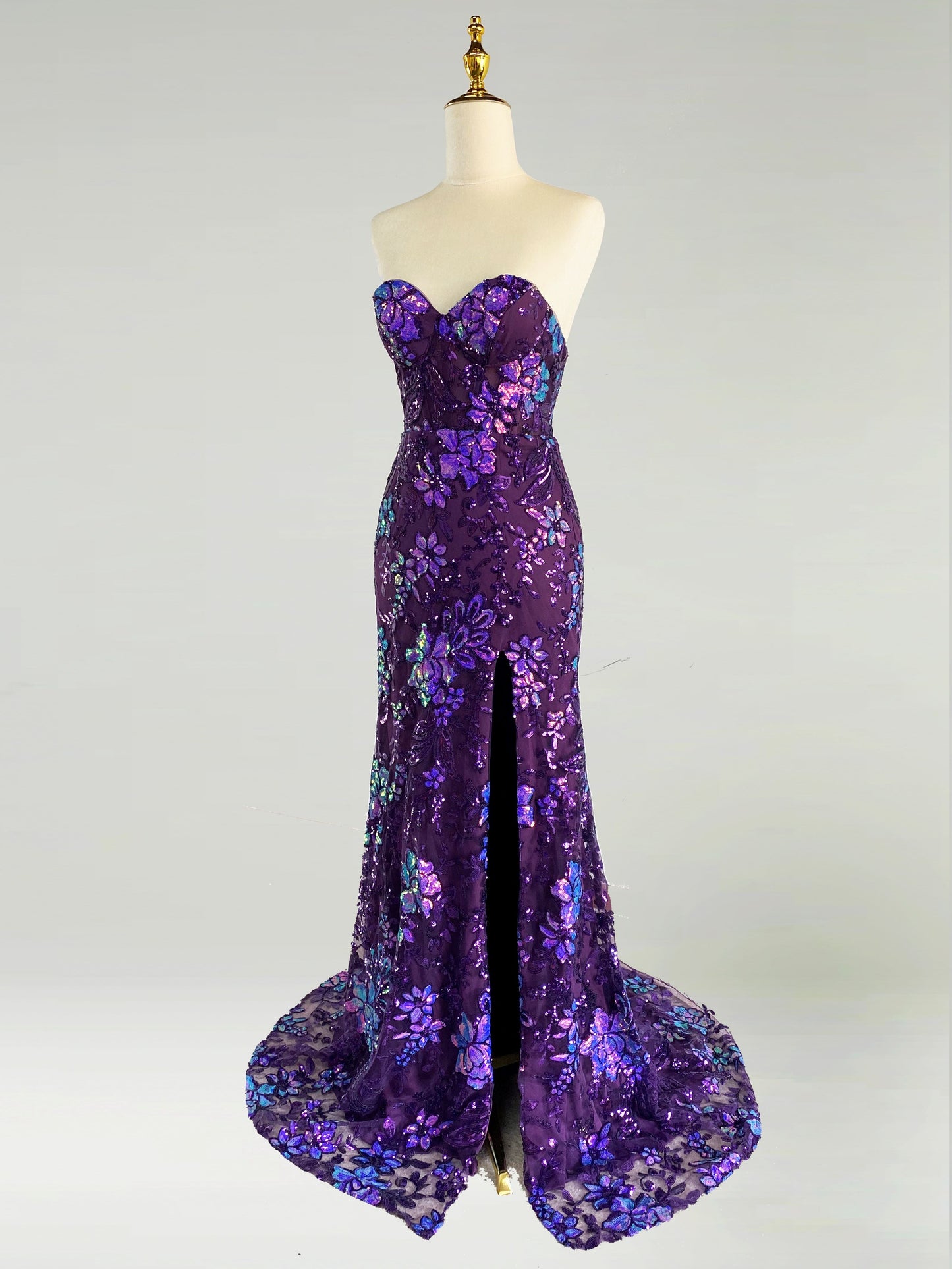 Amara | Graceful Purple Mermaid Satin Prom Dress with Sweetheart Neckline and Appliques