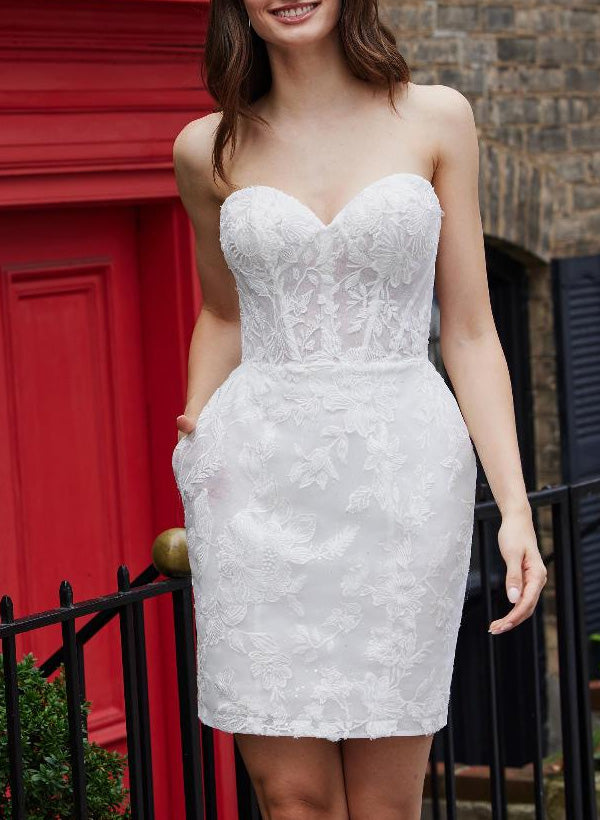 Sheath Lace and Tulle Wedding Dress with Sweetheart Neckline and Bow Detail