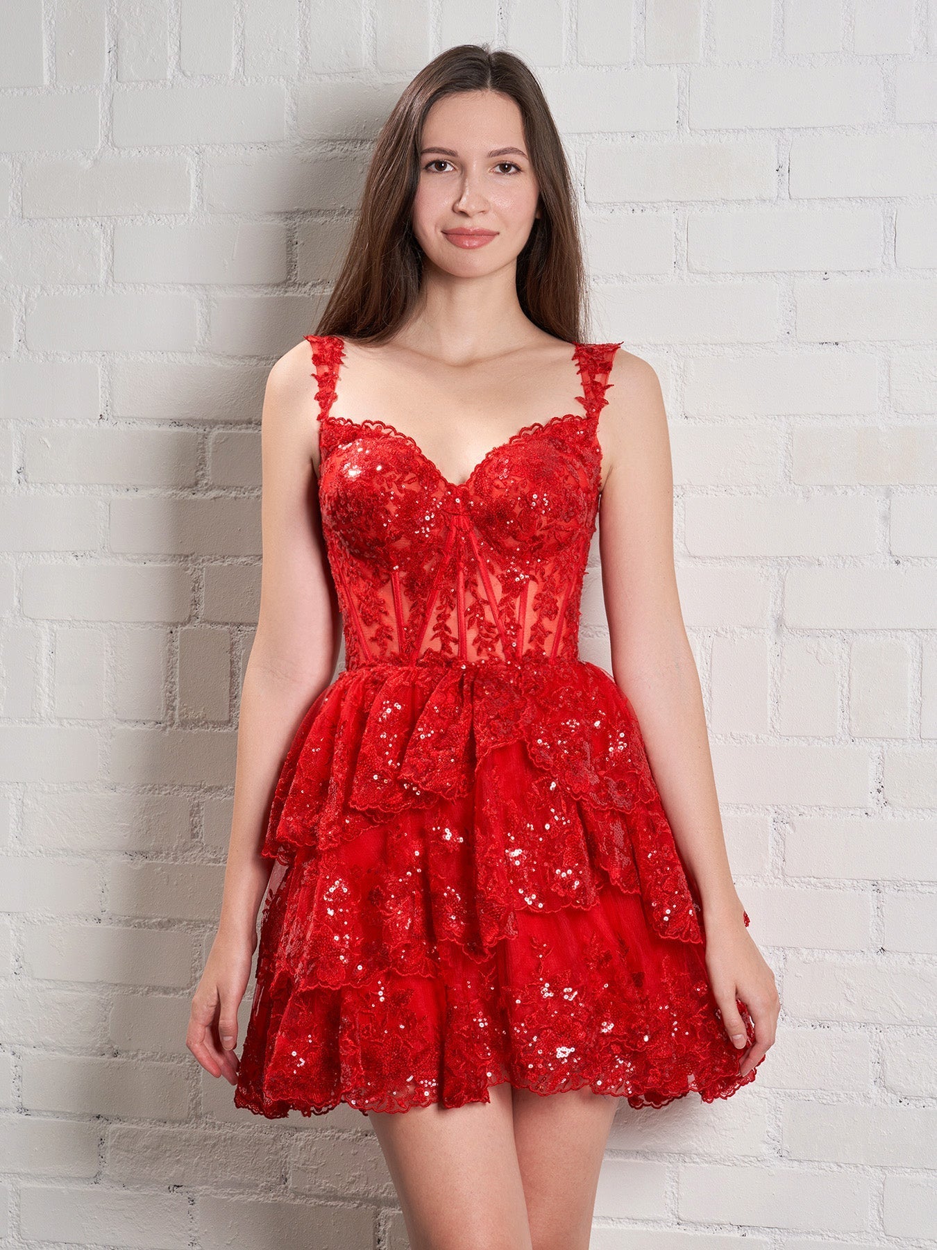 Everly | Sweetheart Neckline A-Line Tiered Short Homecoming Dress