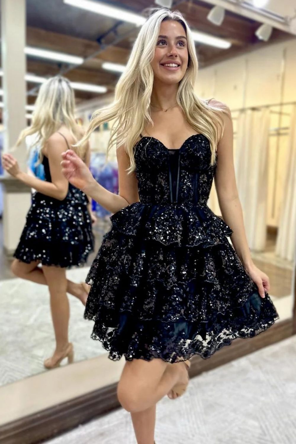 Cute Pretty Sweetheart Ruffule Tiered Homecoming Dresses LD071508