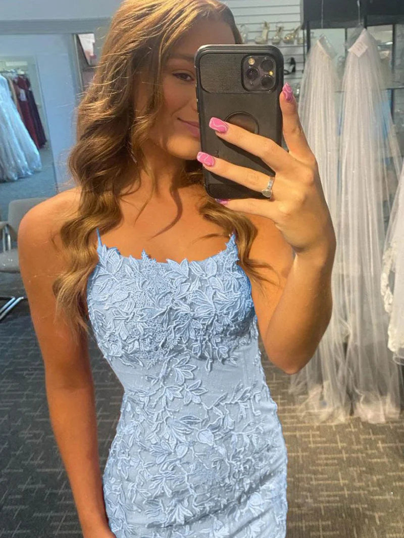 Elegant Sheath Lace Homecoming Dress with Spaghetti Straps ld101014