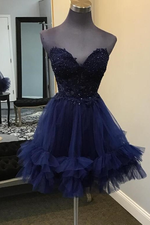 Cute A-Line Sweetheart Light Sky Blue Tulle Homecoming Dresses with Appliques LD24080302