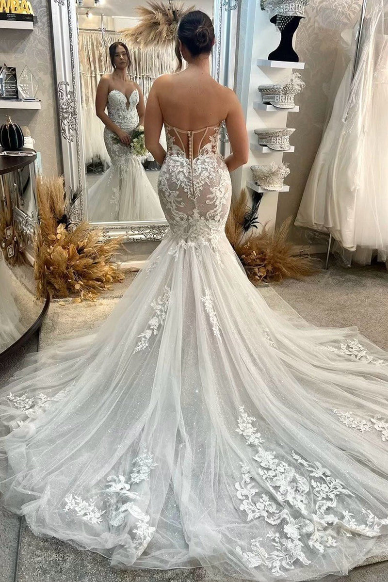 Mermaid Sweetheart Lace Wedding Dresses with Appliques LD070203