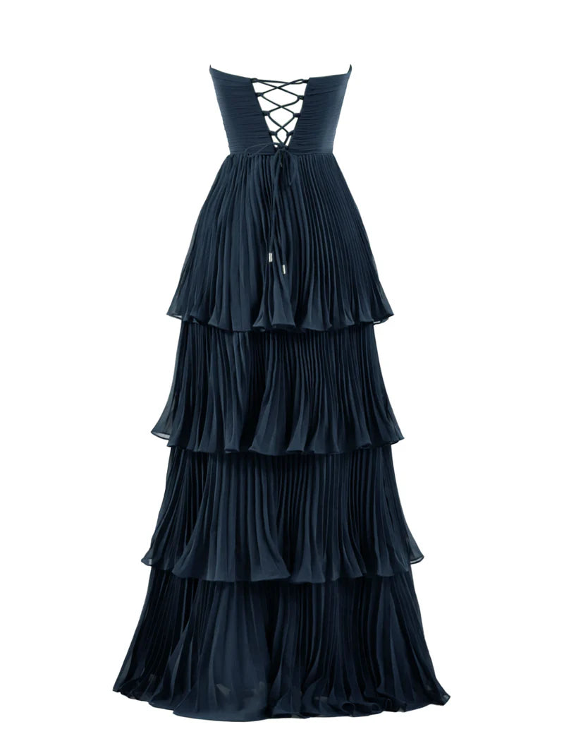 Stunning Strapless Emerald Green Prom Dress with Ruffled Multi-Layer Design ld101016