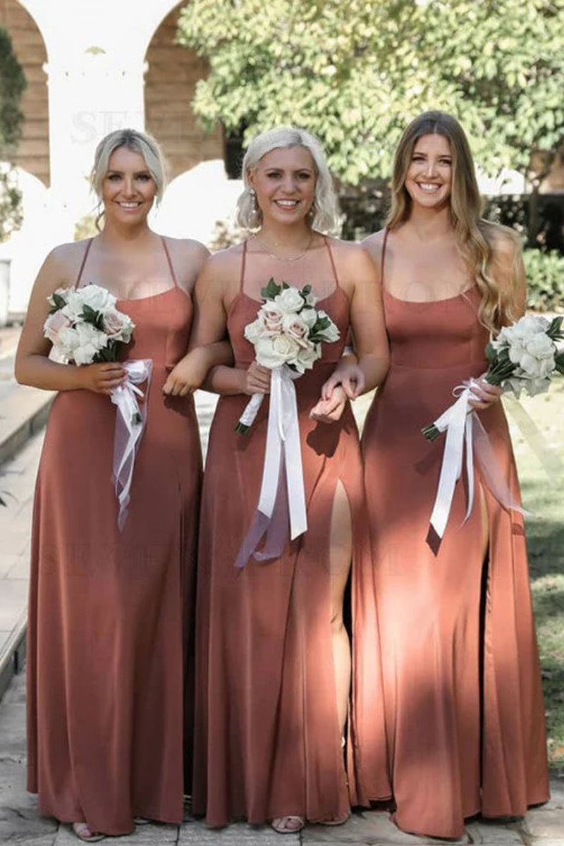 Simple A-Line Dusty Rose Bridesmaid Dress with Criss-Cross Back Straps