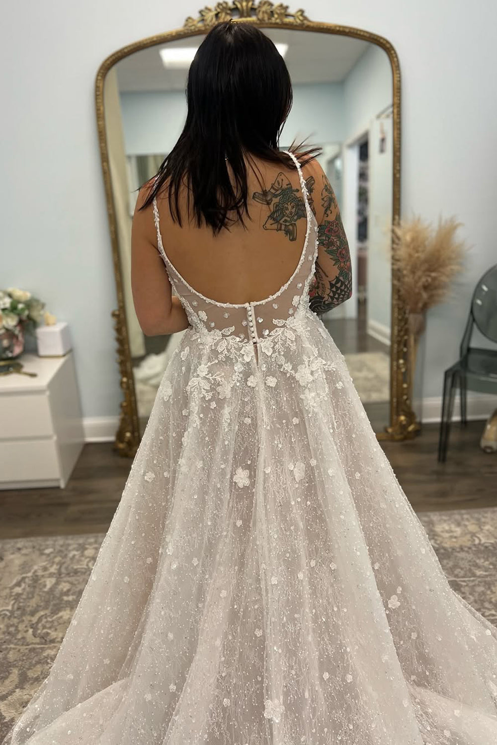 Romantic Aurora | A-Line Sweetheart Tulle Wedding Dress with Beading and Lace