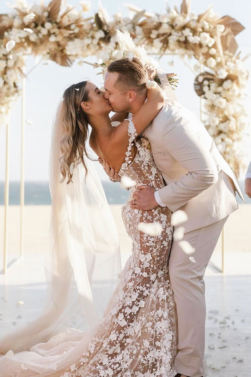 Gorgeous Mermaid Sweetheart Lace Beach Wedding Dresses with Appliques LD071303