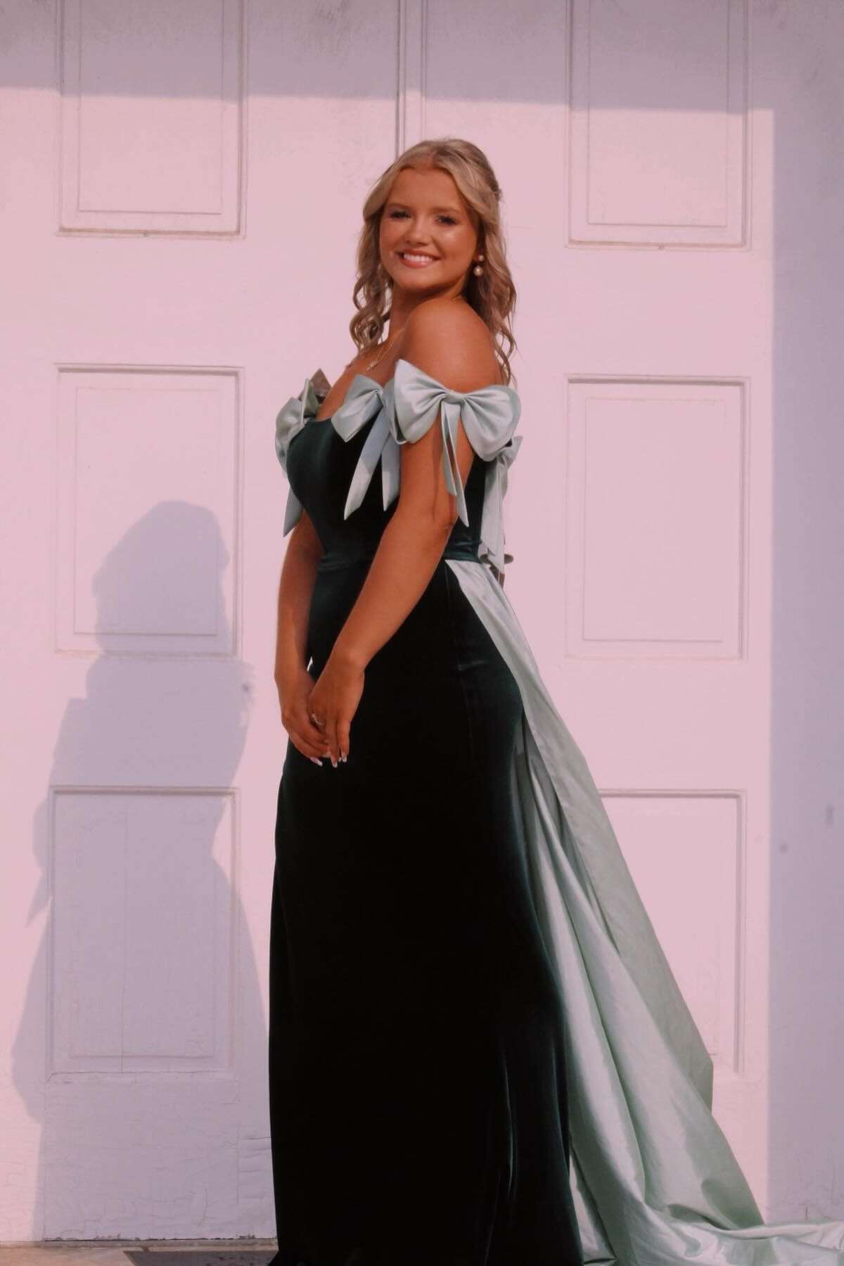 Cute Strapless Black Sheath Prom Dress with Pink Bow Accents