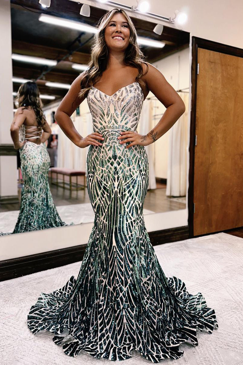 Unqiue Mermaid Sweetheart Purple Sequins Long Prom Dresses LD062572