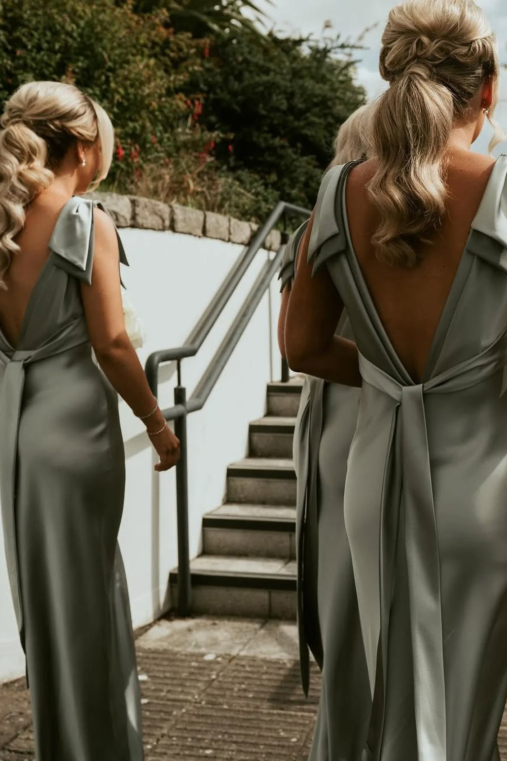Chic Sheath V-Neck Sage Green Silk Satin Bridesmaid Dress