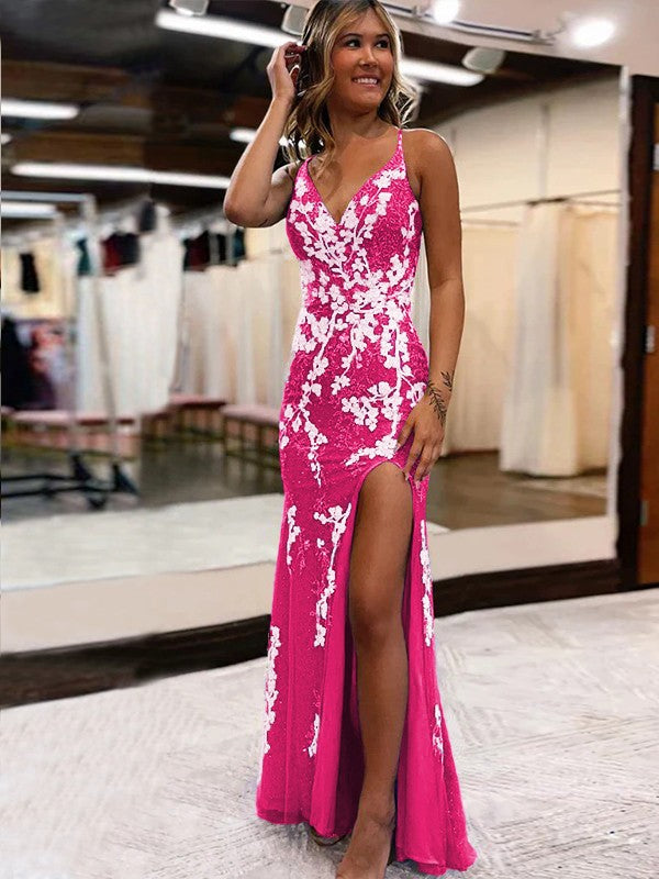 Ainhoa | Sparkling Blue Mermaid Lace Prom Dress with Slit