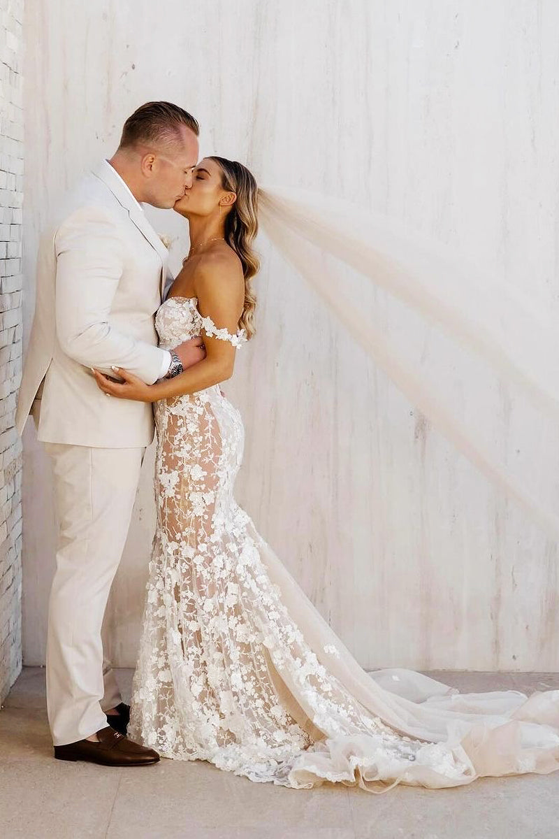 Gorgeous Mermaid Sweetheart Lace Beach Wedding Dresses with Appliques LD071303