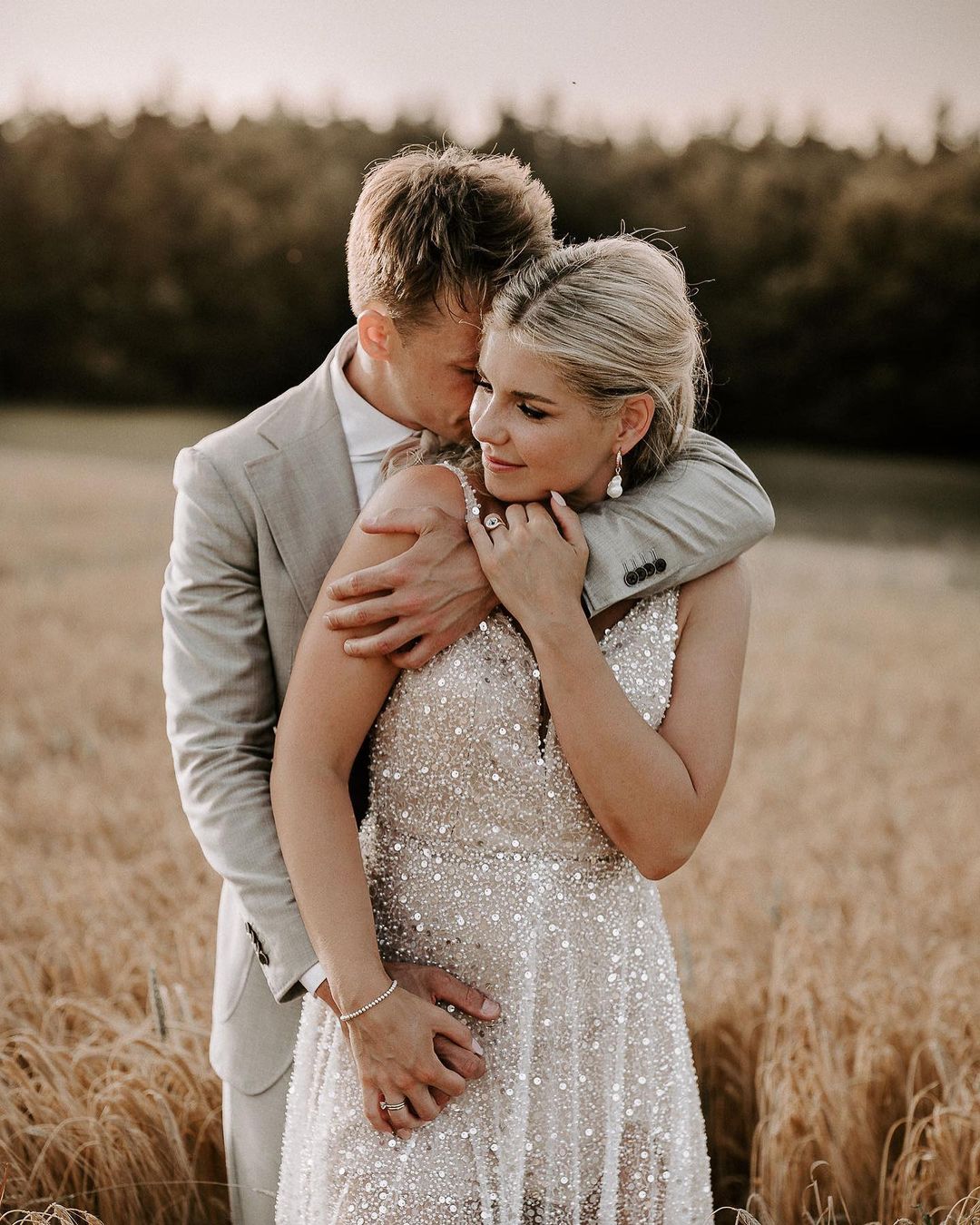 Bohemian Sparkly A Line V Neck Sequins Lace Wedding Dresses LD062515