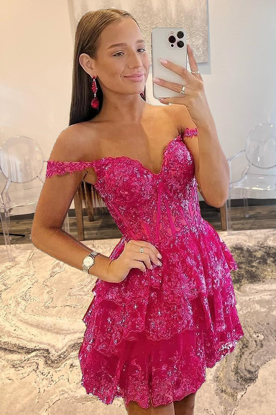 Everly | Sweetheart Neckline A-Line Tiered Short Homecoming Dress Lovedreamdress Everly | Sweetheart Neckline A-Line Tiered Short Homecoming Dress Lovedreamdress