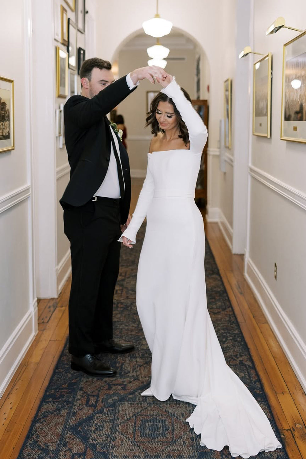 Elegant Mermaid Off-the-Shoulder Satin Wedding Dress with Long Sleeves