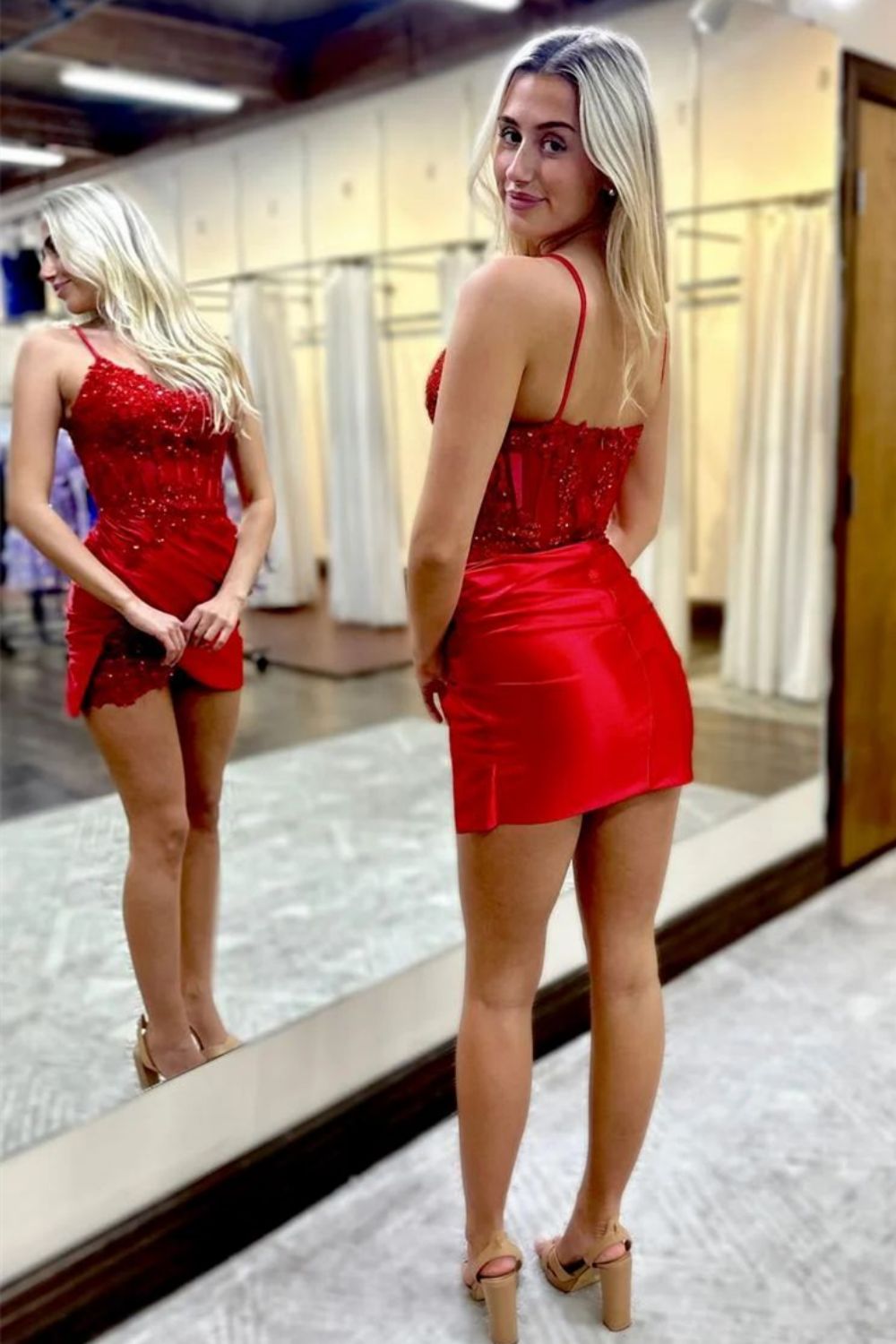 Cute Bodycon V Neck Navy Blue Short Homecoming Dresses with Beading LD071509