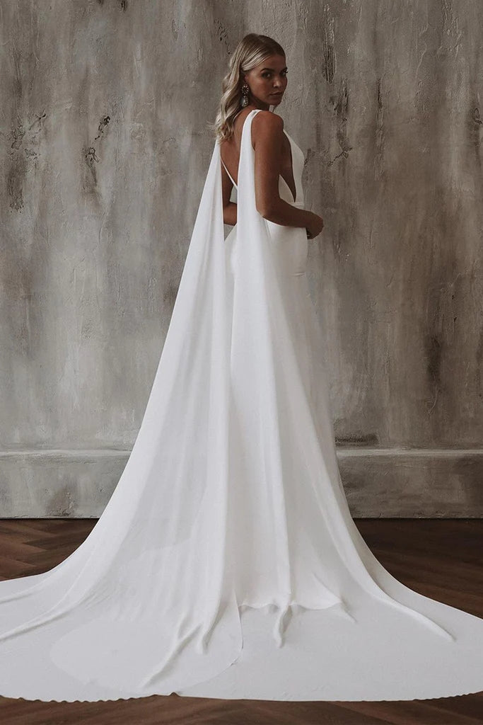 Elegant Satin Mermaid Wedding Dress with Deep V-Neck