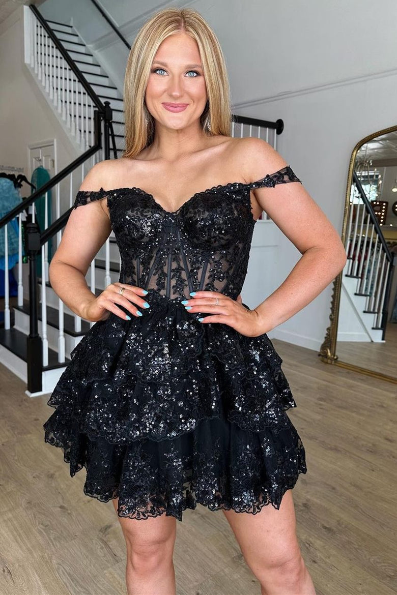 Everly | Sweetheart Neckline A-Line Tiered Short Homecoming Dress