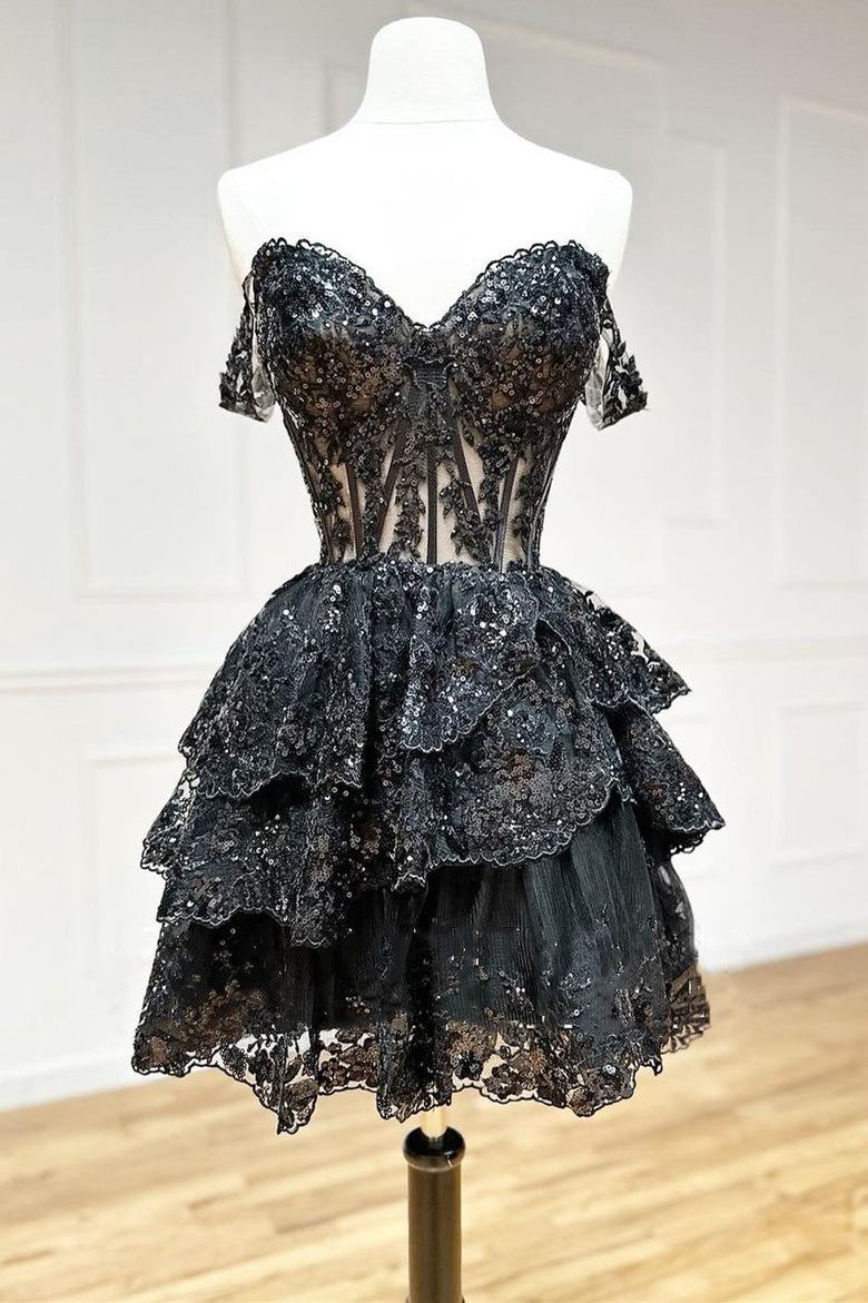 Everly | Sweetheart Neckline A-Line Tiered Short Homecoming Dress