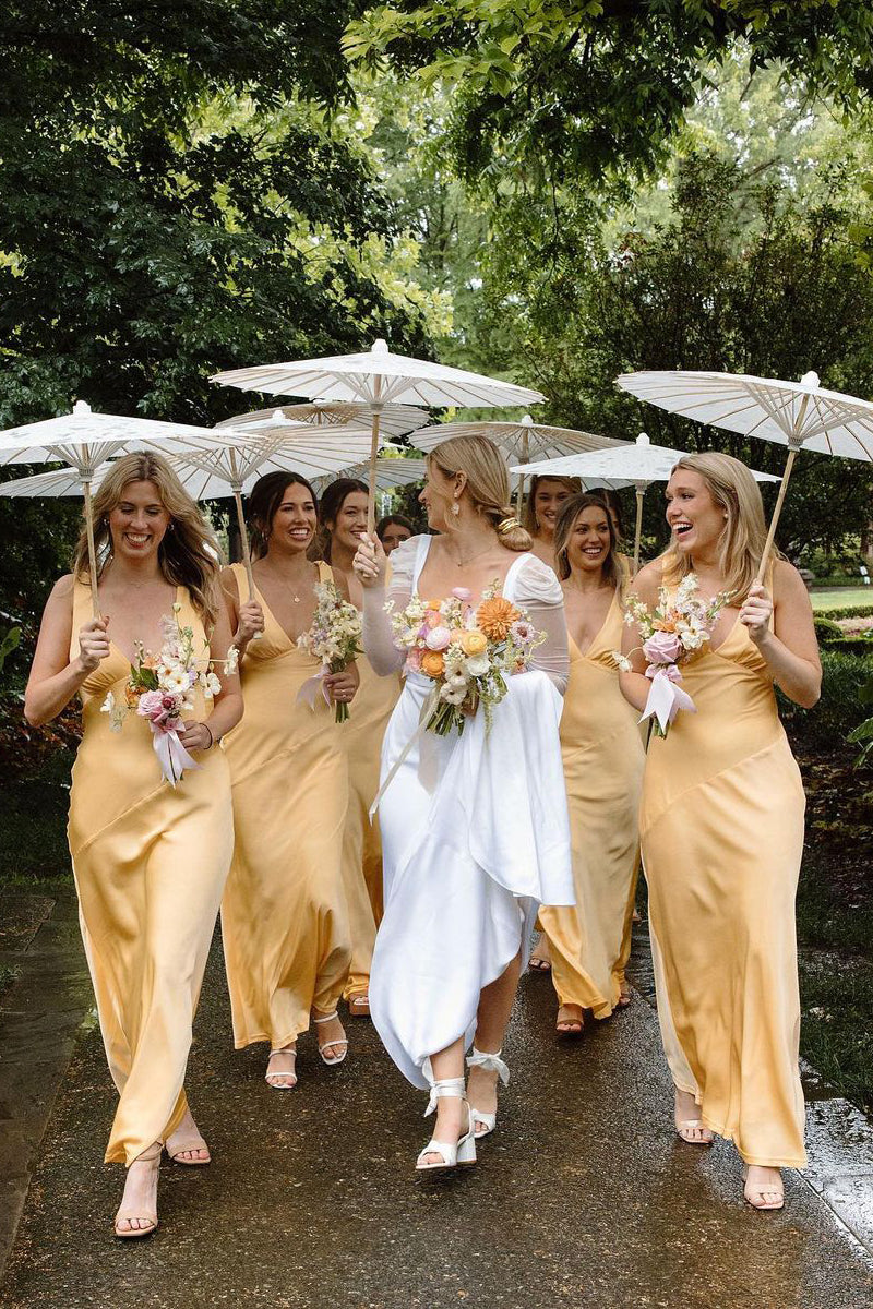 Charming V-Neck Sheath Silk Satin Bridesmaid Dresses