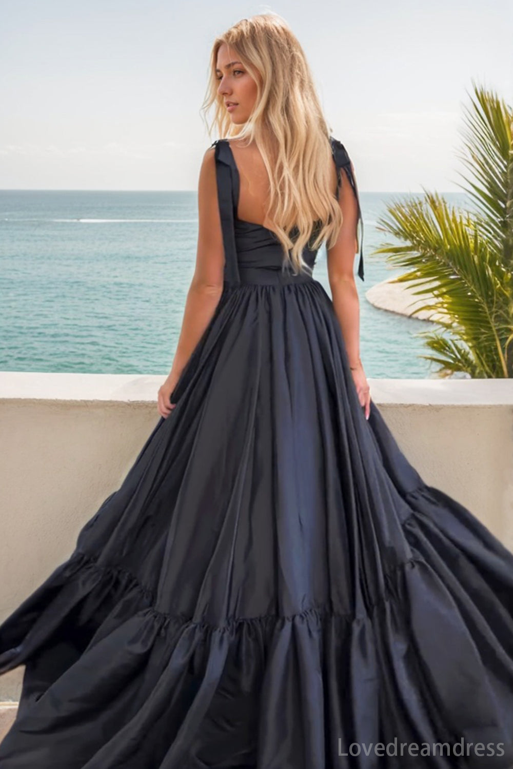 Elegant A-Line Lllusion Satin Prom Dress with Tiered lD102409