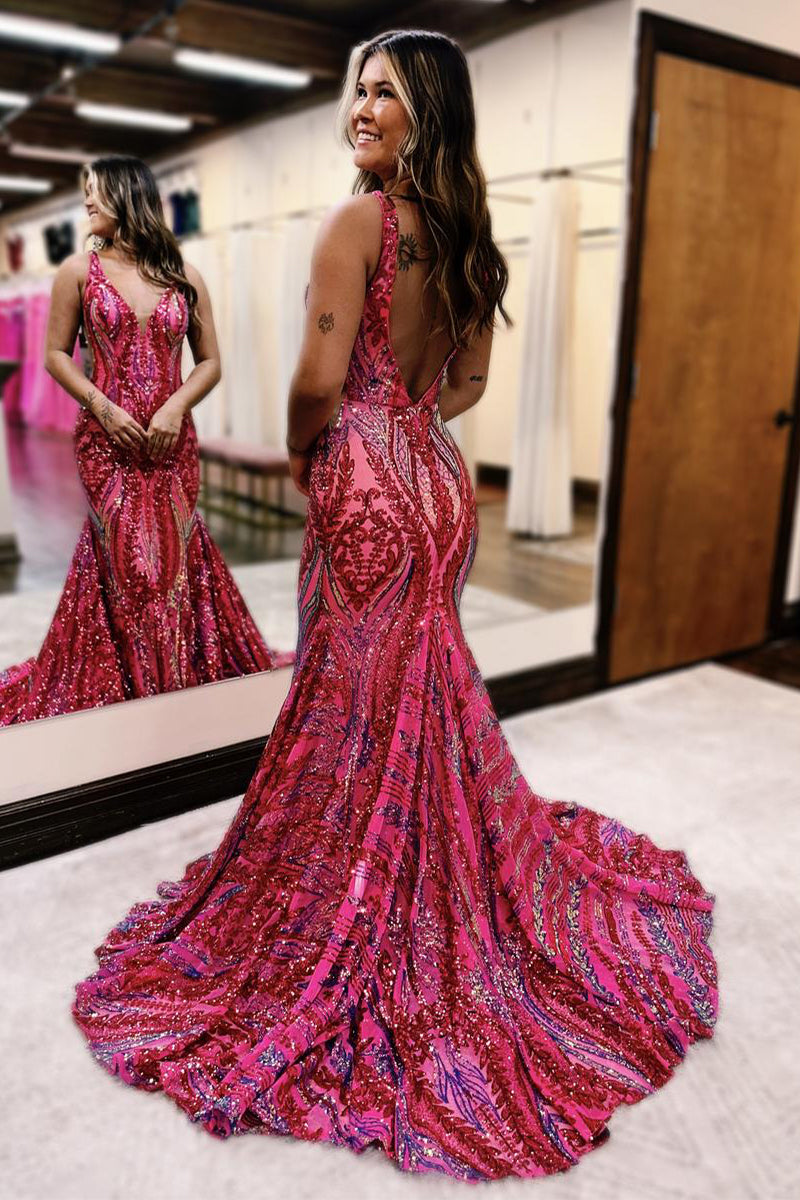 Charming Mermaid V Neck Teal Sequins Long Prom Dresses LD070815