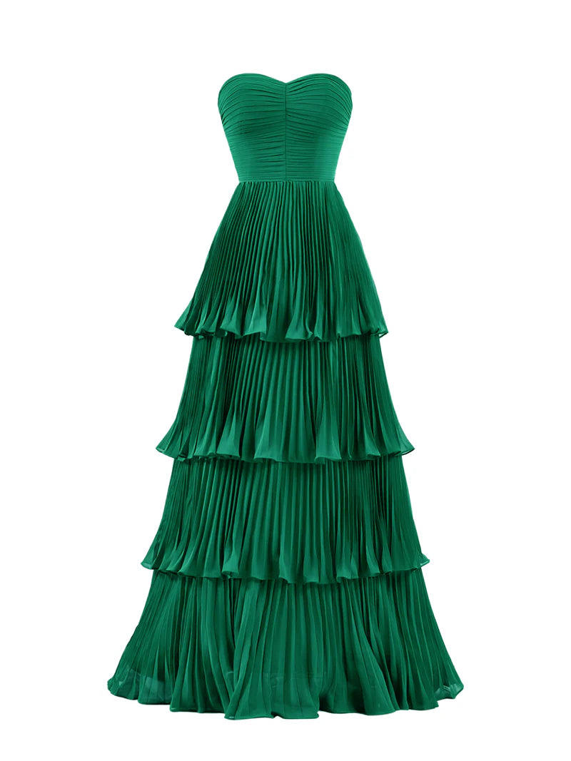 Stunning Strapless Emerald Green Prom Dress with Ruffled Multi-Layer Design ld101016