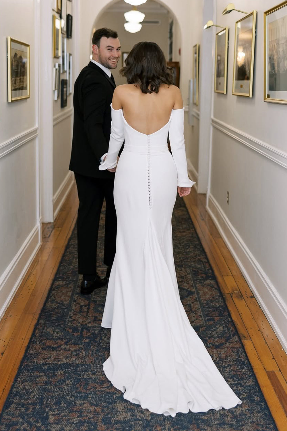 Elegant Mermaid Off-the-Shoulder Satin Wedding Dress with Long Sleeves