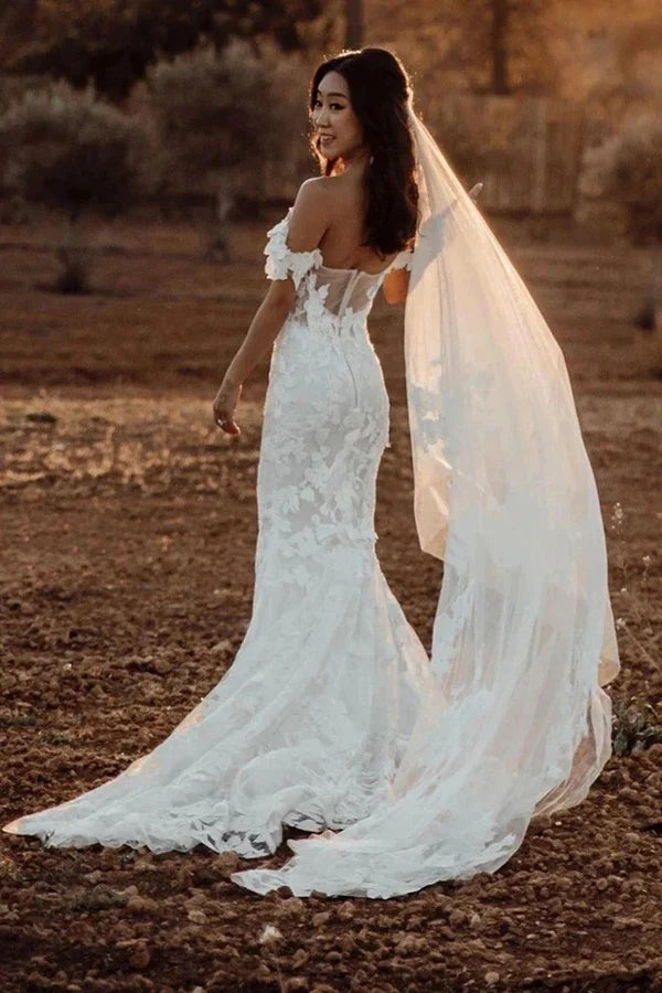 Fairy Mermaid Off the Shoulder Lace Beach Wedding Dresses LD062810