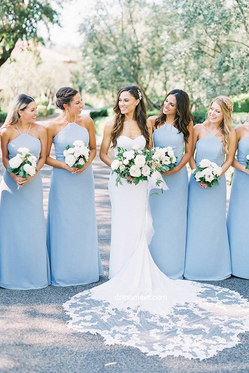 Simple Sheath Straps Light Blue Chiffon Bridesmaid Dresses LD062533
