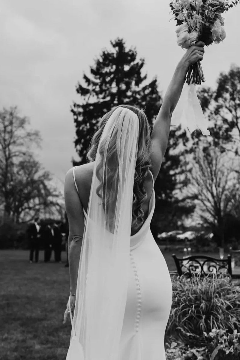 Eleagnt Mermaid V Neck Backless Soft Satin Wedding Dresses with Train LD062564