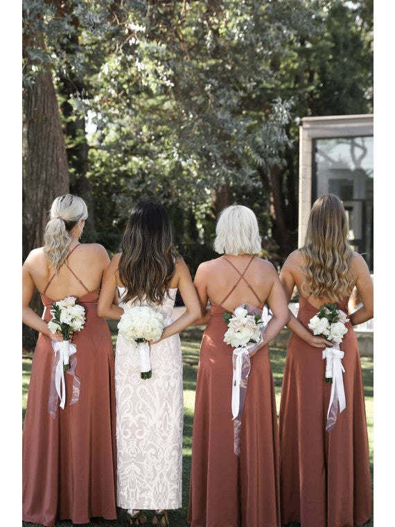 Simple A-Line Dusty Rose Bridesmaid Dress with Criss-Cross Back Straps