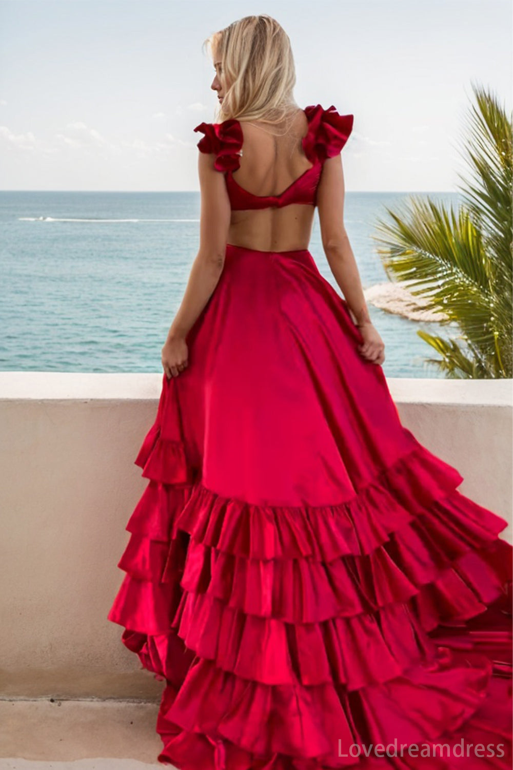 Elegant A-Line Scalloped Satin Prom Dress with Chic Side Slit lD102410