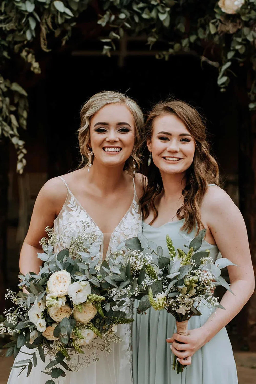 Selena | Grey-Green Chiffon A-Line Long Bridesmaid Dress with Spaghetti Straps