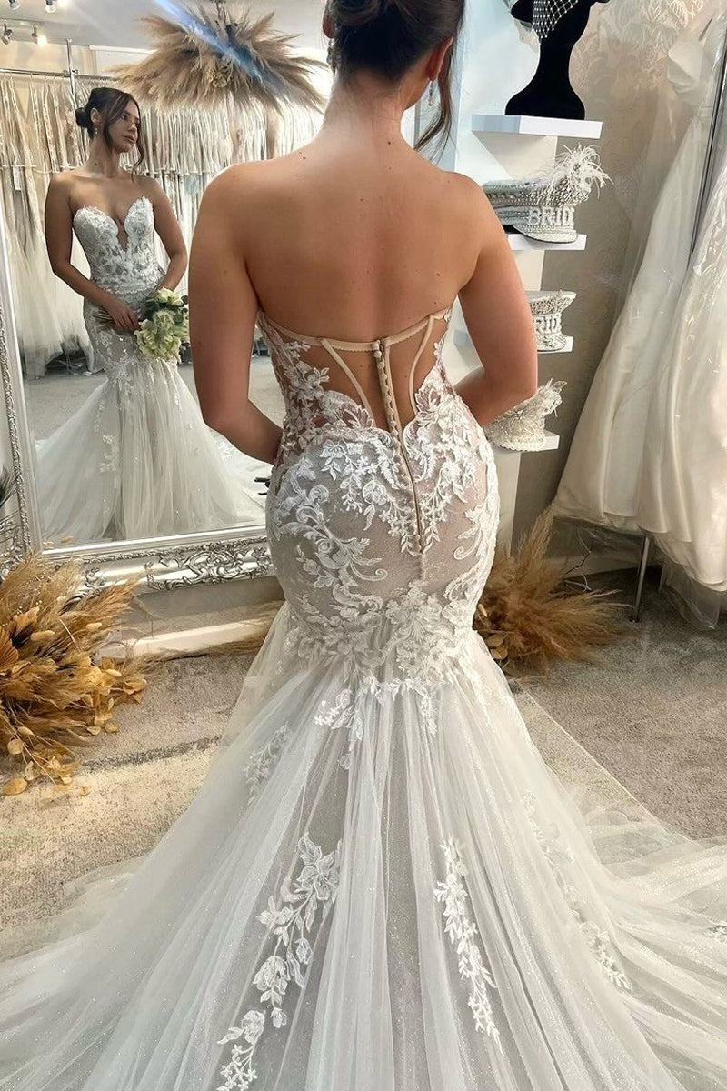 Mermaid Sweetheart Lace Wedding Dresses with Appliques LD070203