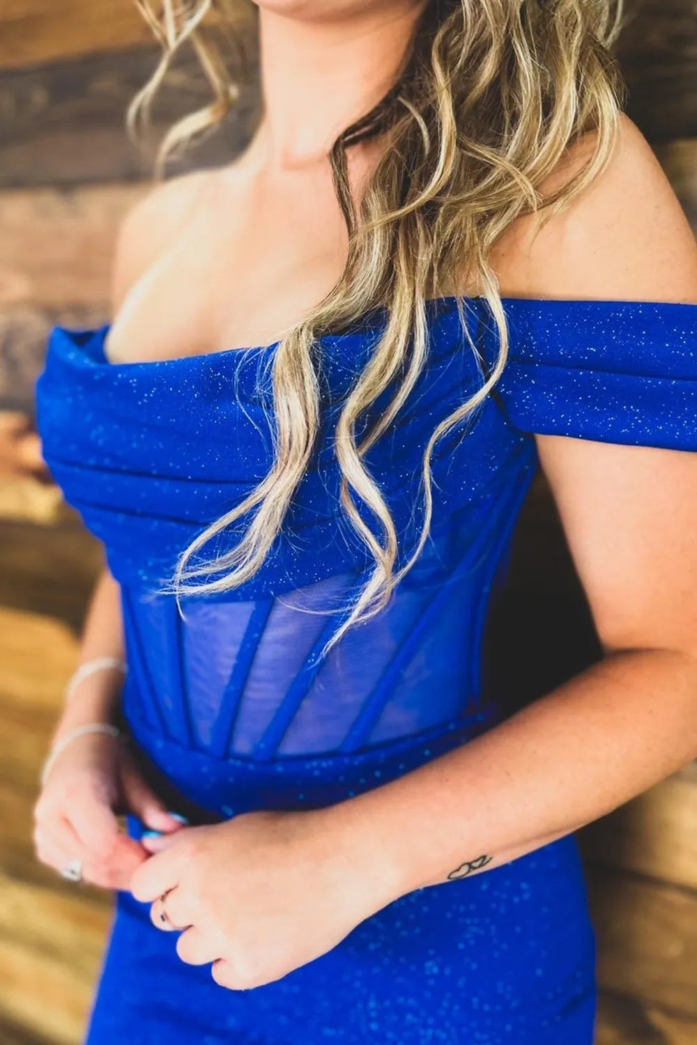 Cute Bodycon Royal Blue Strapless Glitter Short Homecoming Dresses LD24072603