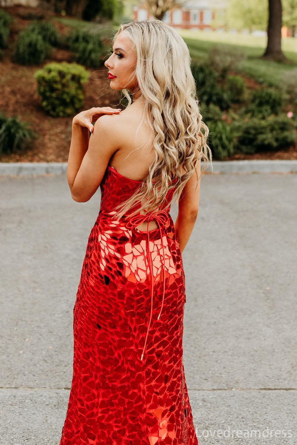 Elegant Mermaid Strapless sequins Prom Dress with Chic Side Slit ld102203