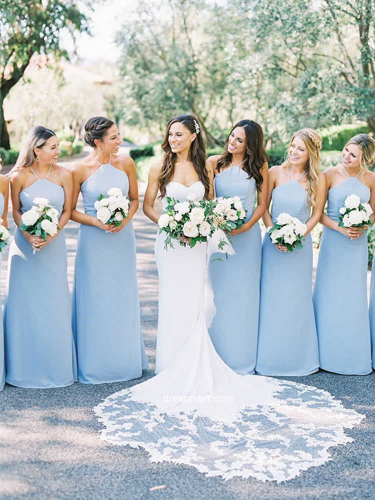 Simple Sheath Straps Light Blue Chiffon Bridesmaid Dresses LD062533