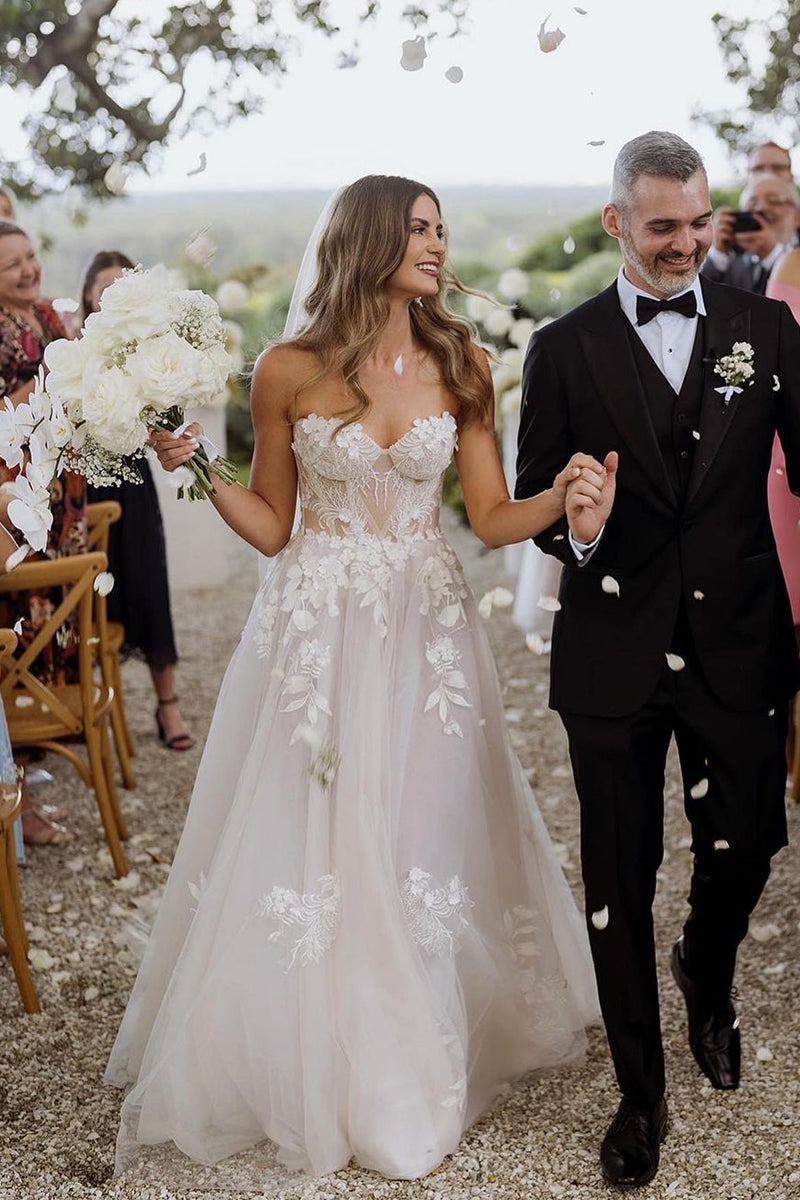 Fairy A Line Sweetheart Tulle Wedding Dresses with Appliques LD062524